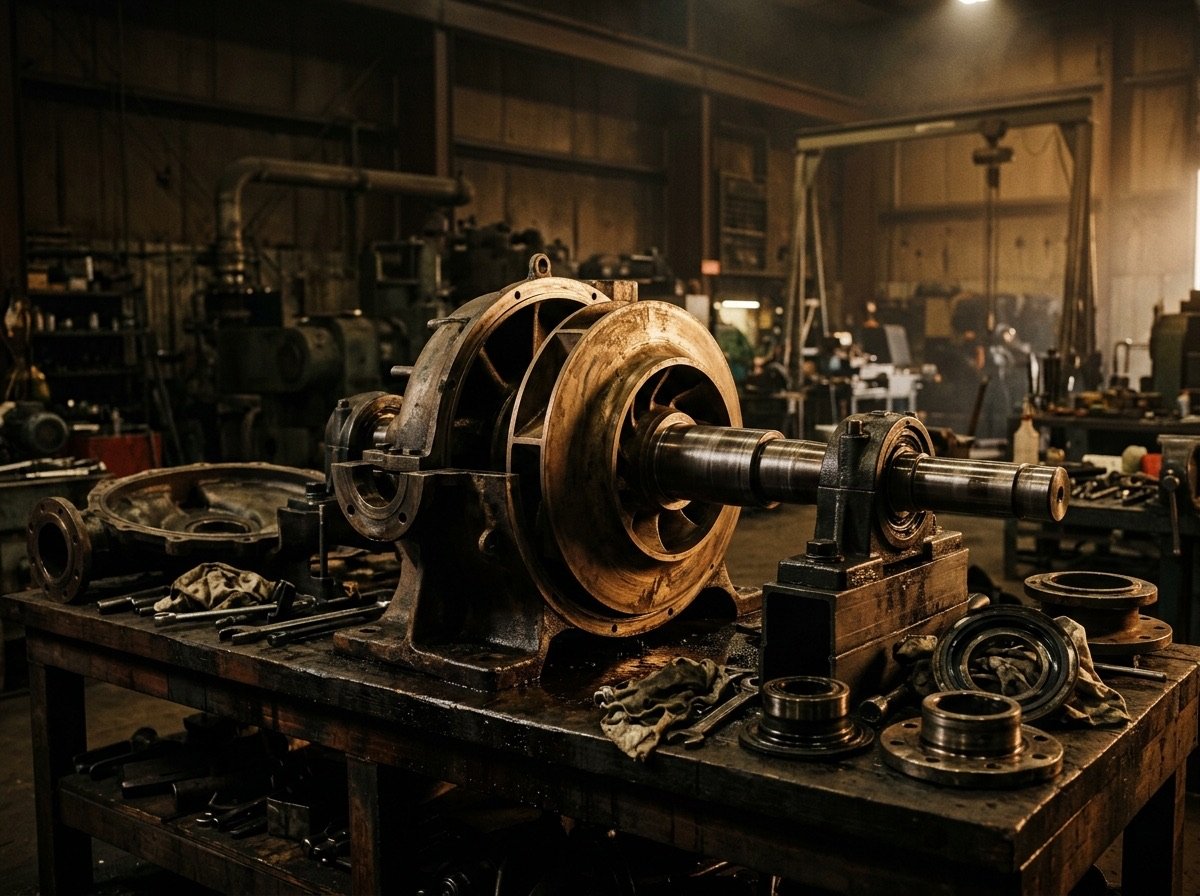 Industrial pump disassembled with impeller exposed